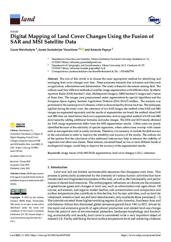 (PDF) Digital Mapping of Land Cover Changes Using the Fusion of SAR and ...