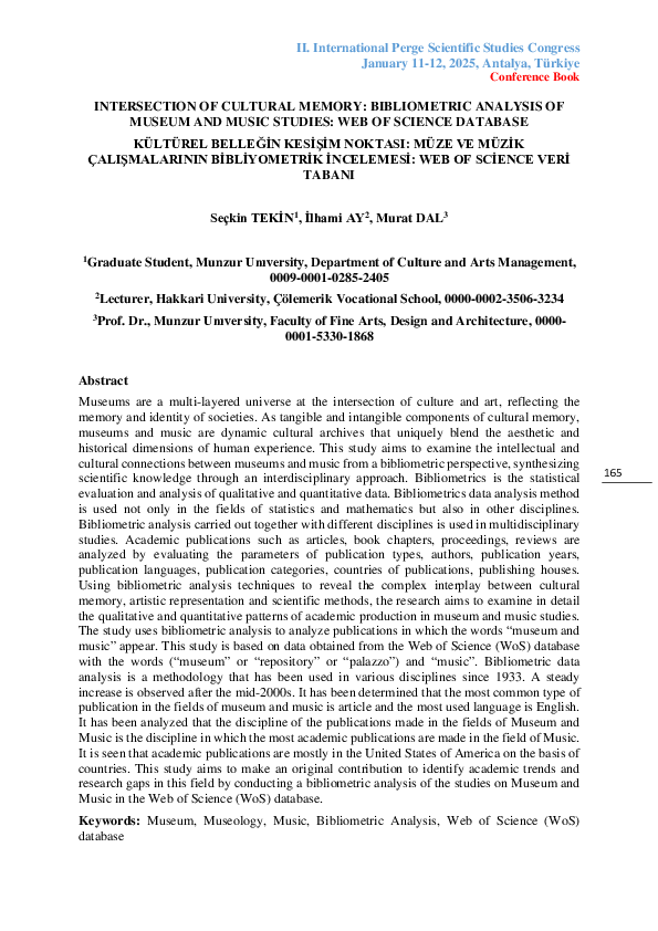 (PDF) INTERSECTION OF CULTURAL MEMORY: BIBLIOMETRIC ANALYSIS OF MUSEUM ...