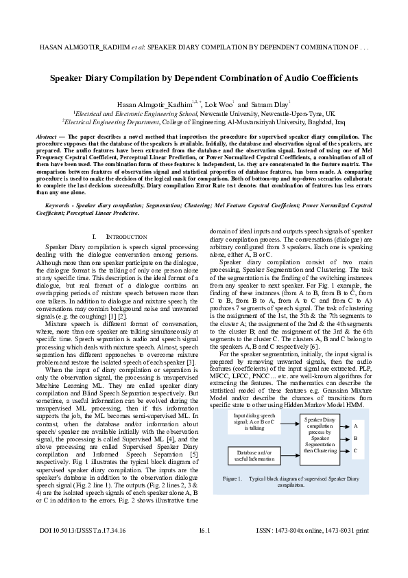 (PDF) Speaker diary compilation by dependent combination of audio ...