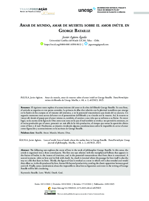 (PDF) Amar o mundo, amar a morte: sobre o amor inútil em George Bataille