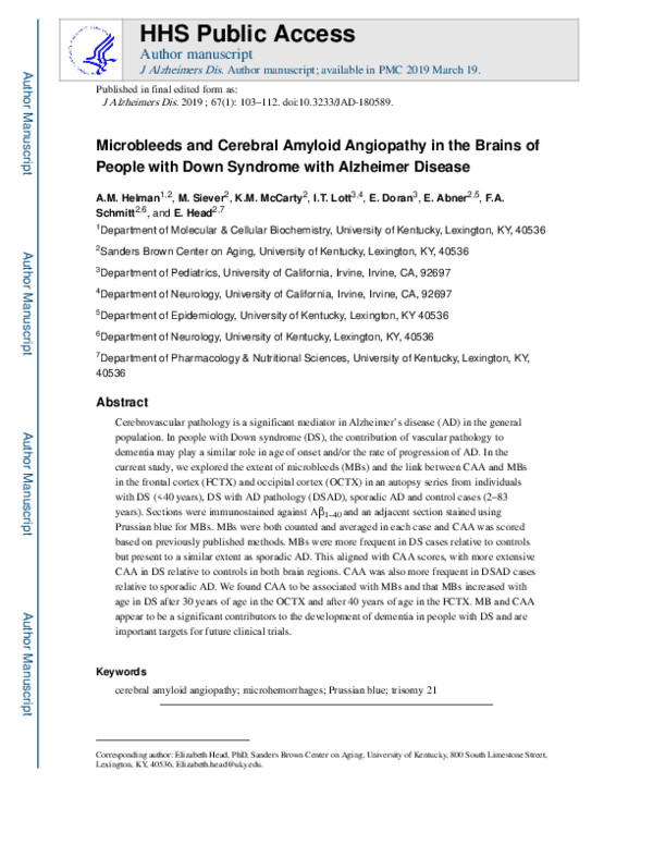 (PDF) Microbleeds and Cerebral Amyloid Angiopathy in the Brains of ...