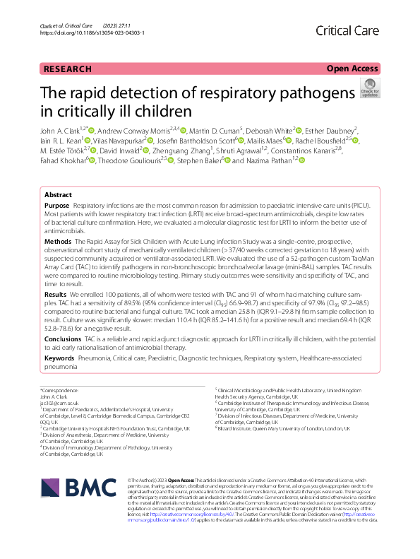 (PDF) The rapid detection of respiratory pathogens in critically ill ...