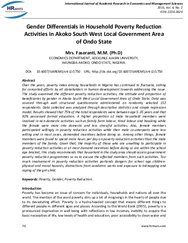 (PDF) Gender Differentials in Household Poverty Reduction Activities in ...