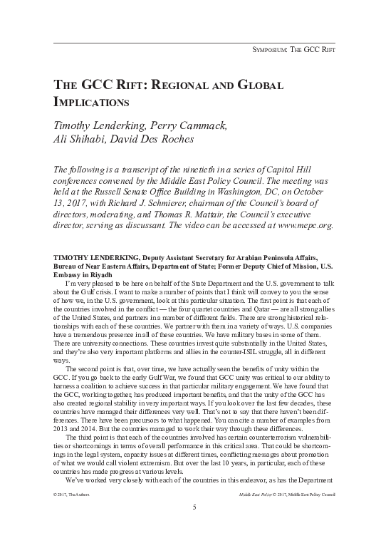 (PDF) The GCC Rift: Regional and Global Implications