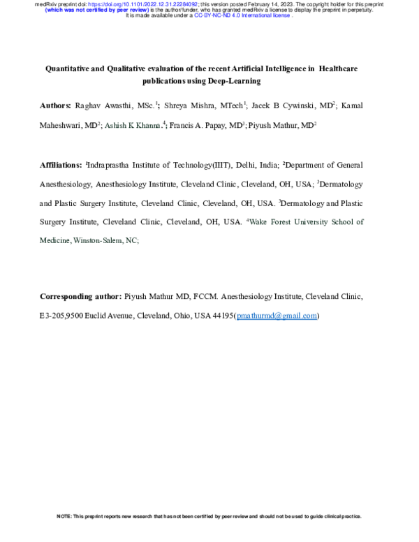 (PDF) Quantitative and Qualitative evaluation of the recent Artificial ...