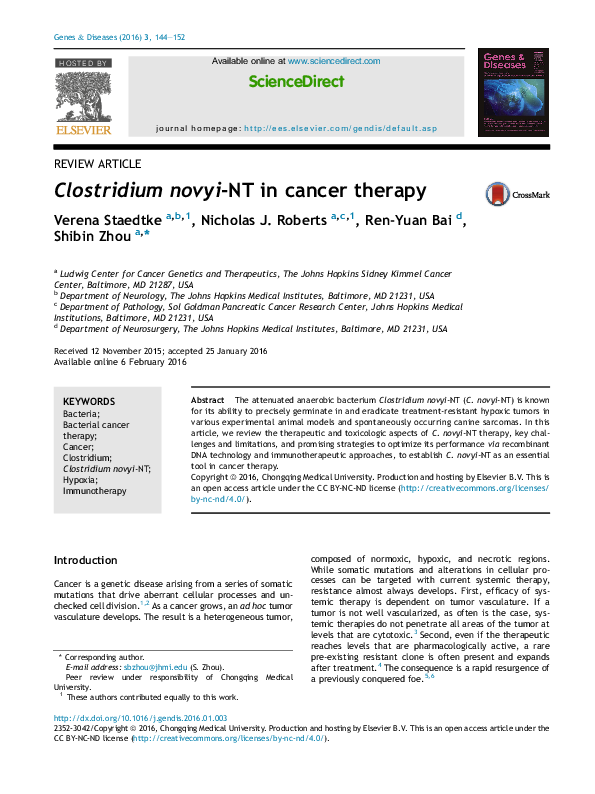 (PDF) Clostridium novyi-NT in cancer therapy