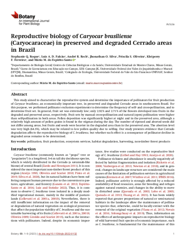 (PDF) Reproductive biology of Caryocar brasiliense (Caryocaraceae) in ...