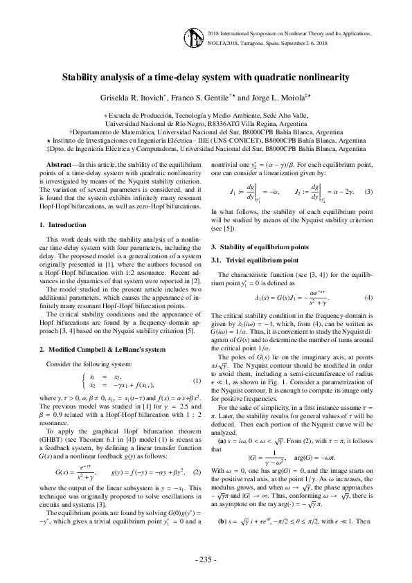 (PDF) Stability analysis of a time-delay system with quadratic nonlinearity