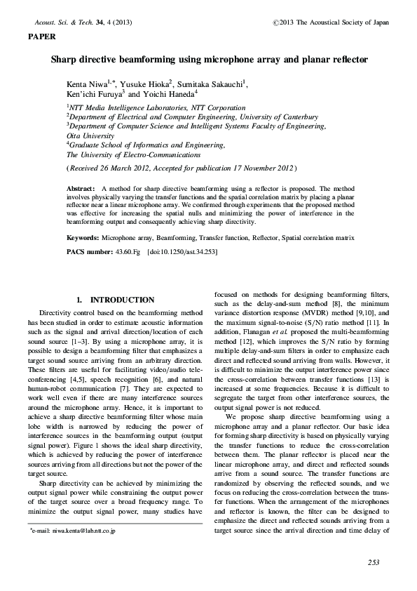 (PDF) Sharp directive beamforming using microphone array and planar ...