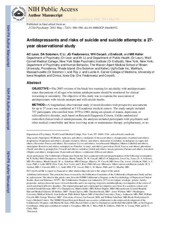 (PDF) Antidepressants and Risks of Suicide and Suicide Attempts
