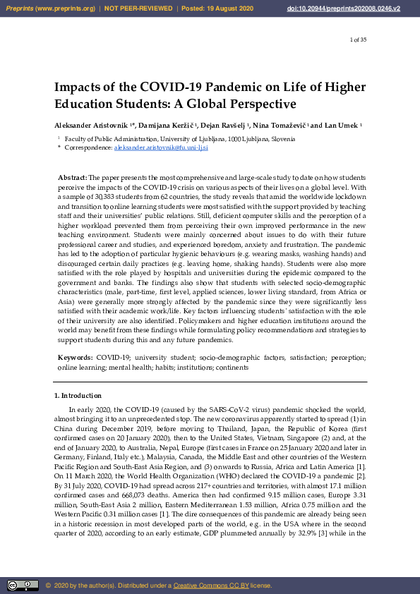 (PDF) Impacts of the COVID-19 Pandemic on Life of Higher Education ...