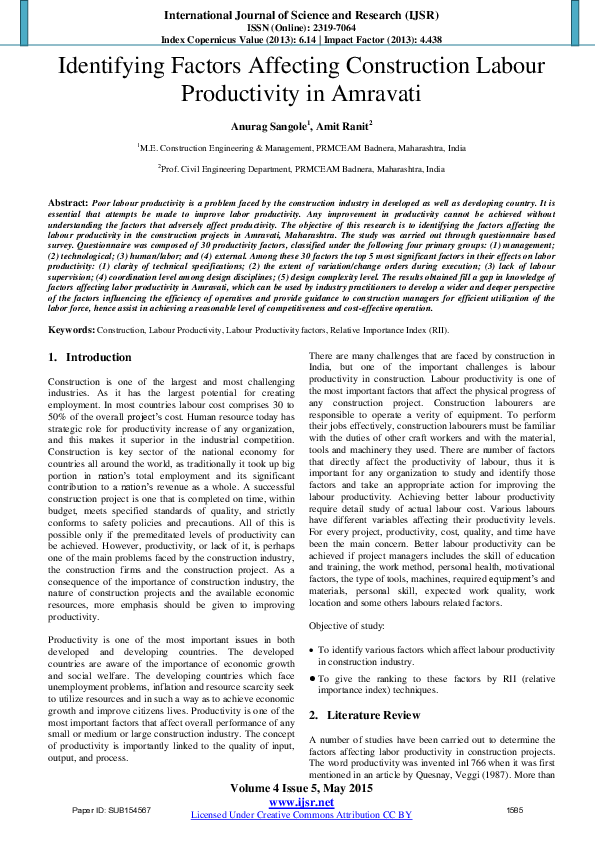 (PDF) Identifying Factors Affecting Construction Labour Productivity in ...