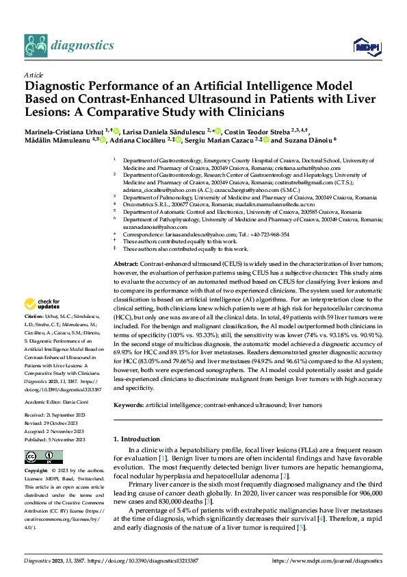 (PDF) Diagnostic Performance of an Artificial Intelligence Model Based ...