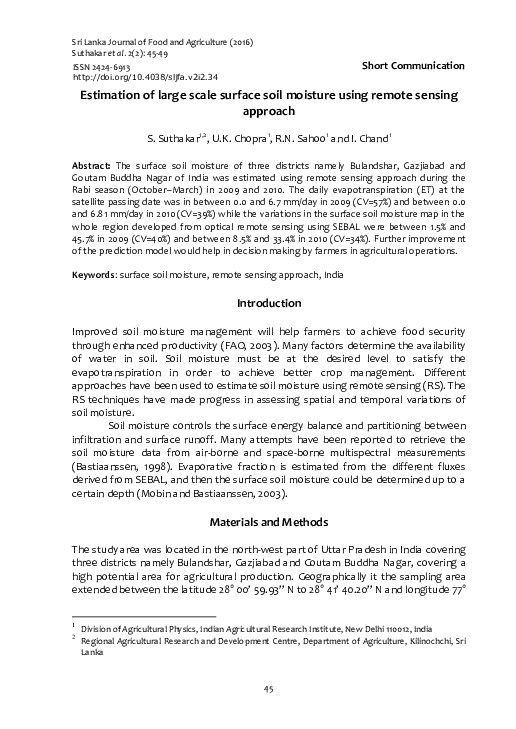 (PDF) Estimation of large scale surface soil moisture using remote ...