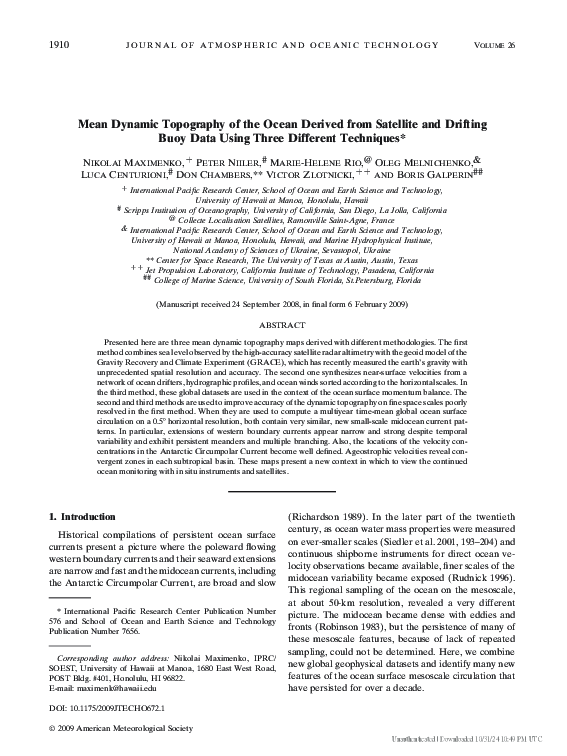 (PDF) Mean Dynamic Topography of the Ocean Derived from Satellite and ...