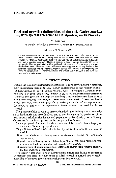 (PDF) Food and growth relationships of the cod, Gadus morhua L., with ...