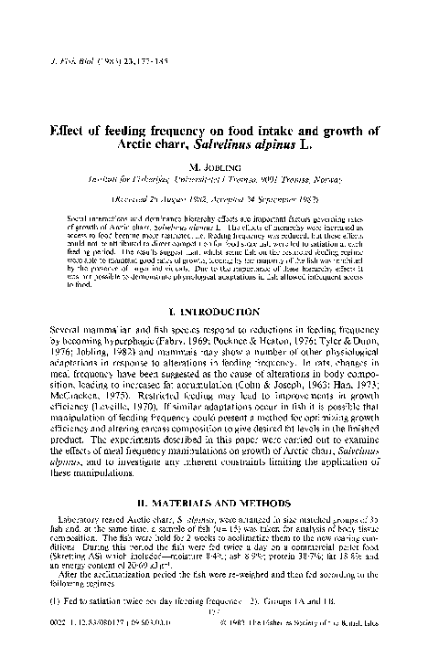 (PDF) Effect of feeding frequency on food intake and growth of Arctic ...