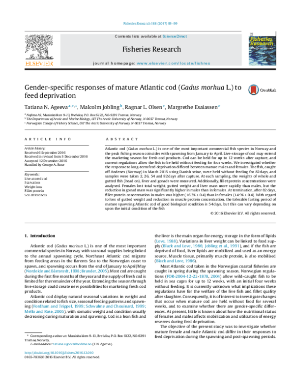 (PDF) Gender-specific responses of mature Atlantic cod ( Gadus morhua L ...