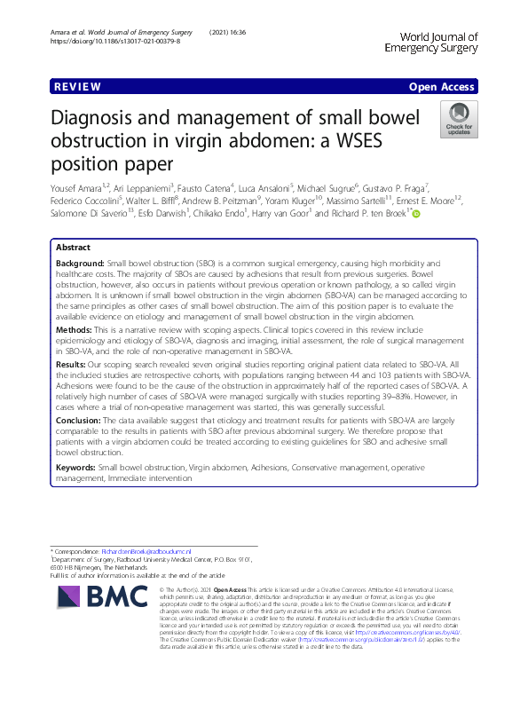 (PDF) Diagnosis and management of small bowel obstruction in virgin ...
