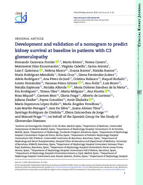 (PDF) Development and validation of a nomogram to predict kidney ...