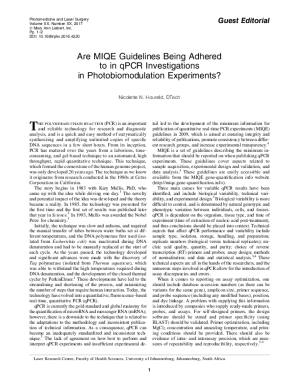 (PDF) Are MIQE Guidelines Being Adhered to in qPCR Investigations in ...