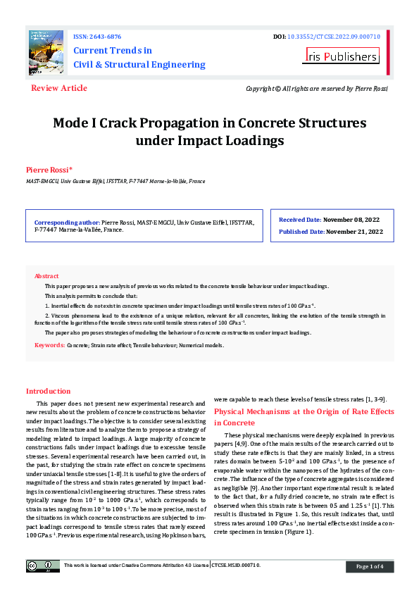 (PDF) Mode I Crack Propagation in Concrete Structures under Impact Loadings