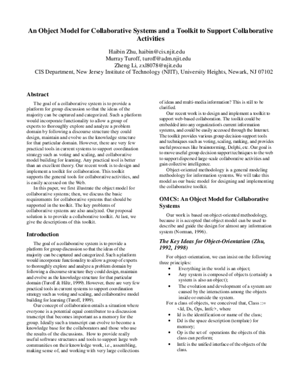 (PDF) An Object Model for Collaborative Systems and a Toolkit to ...