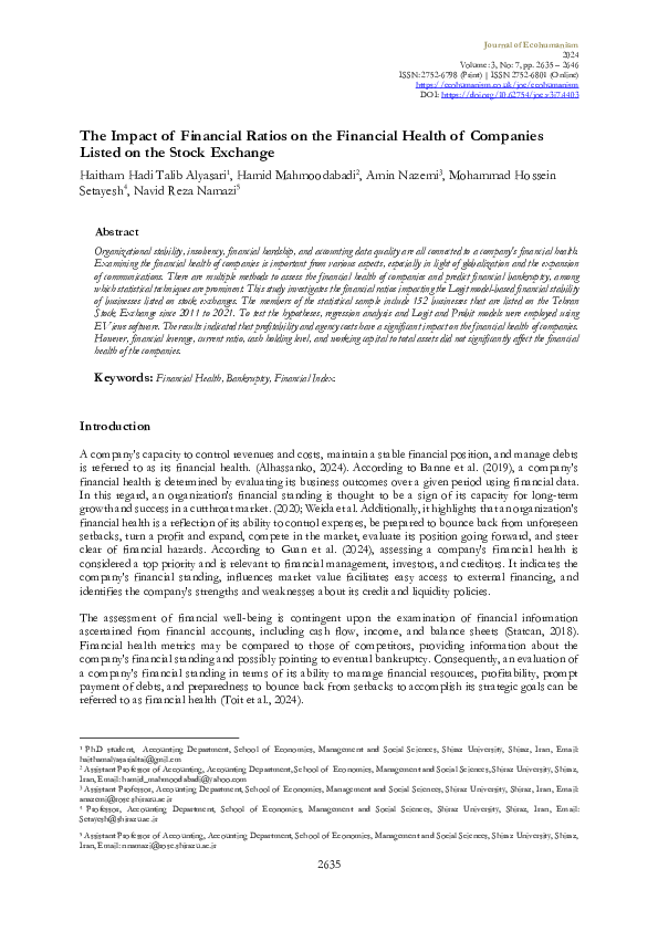 (PDF) The Impact of Financial Ratios on the Financial Health of ...
