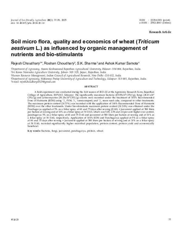 (PDF) Soil micro flora, quality and economics of wheat (Triticum ...