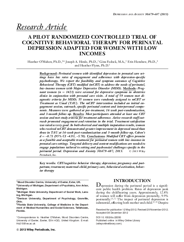 (PDF) A Pilot Randomized Controlled Trial of Cognitive Behavioral ...