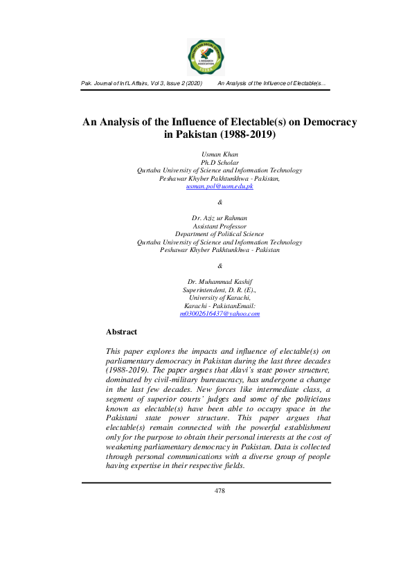 (PDF) An Analysis of the Influence of Electable(s) on Democracy in ...