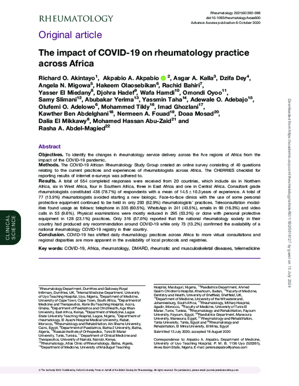 (PDF) The impact of COVID-19 on rheumatology practice across Africa
