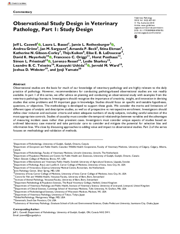 (PDF) Observational Study Design in Veterinary Pathology, Part 1: Study ...
