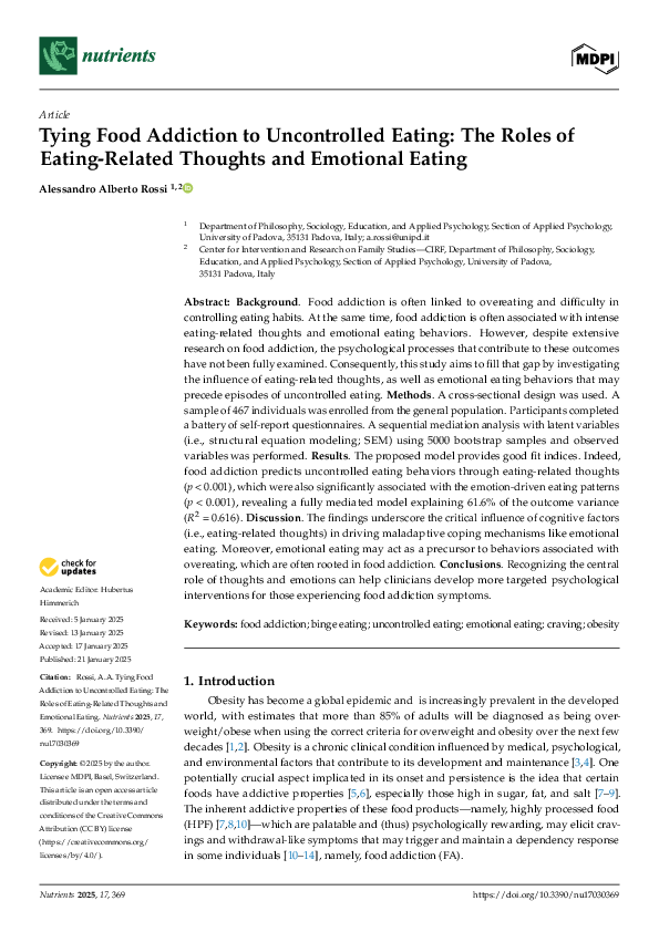 (PDF) Tying Food Addiction to Uncontrolled Eating: The Roles of Eating ...
