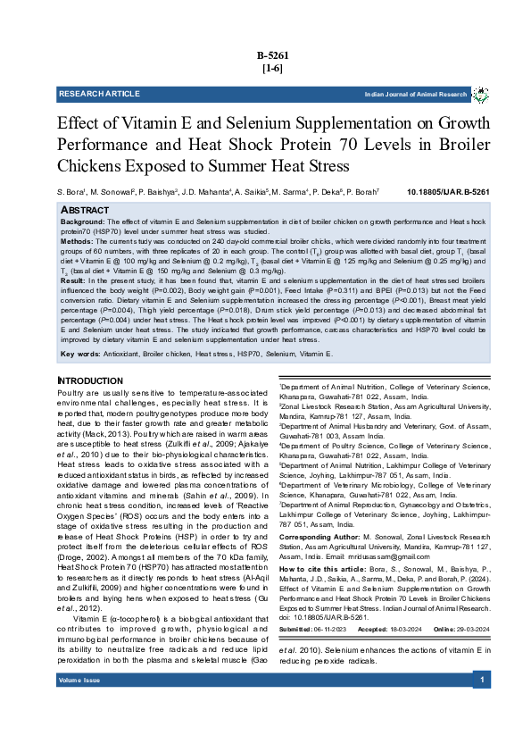 (PDF) Effect of Vitamin E and Selenium Supplementation on Growth ...