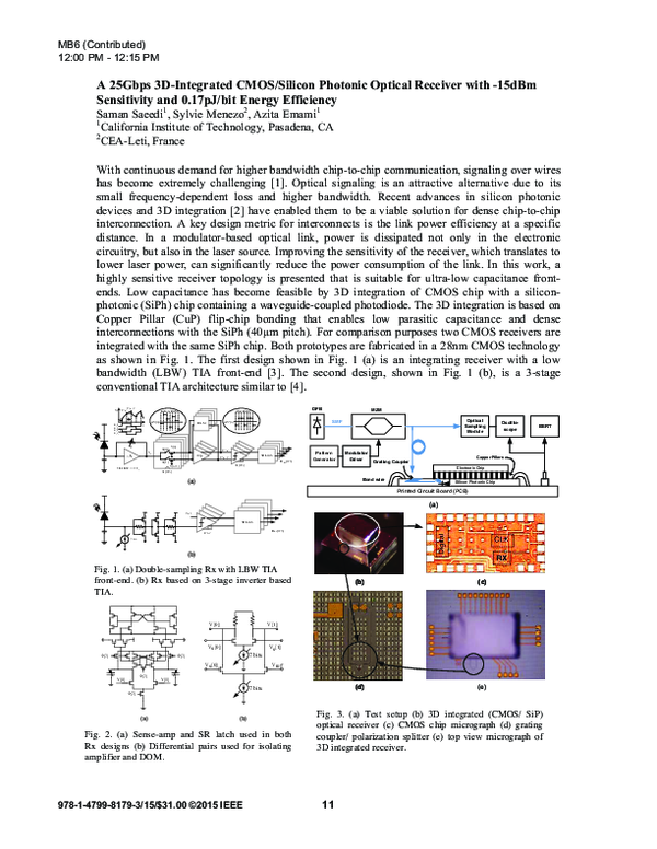 (PDF) A 25Gbps 3D-integrated CMOS/silicon photonic optical receiver ...