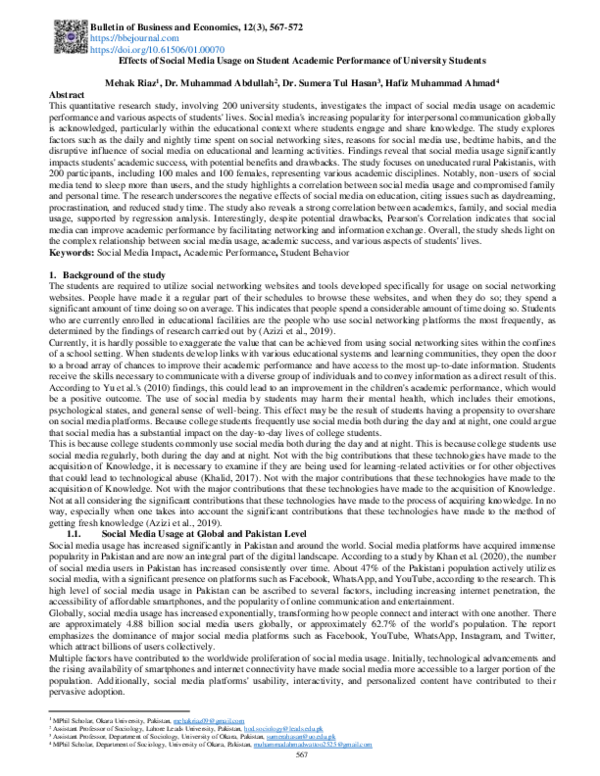 (PDF) Effects of Social Media Usage on Student Academic Performance of ...