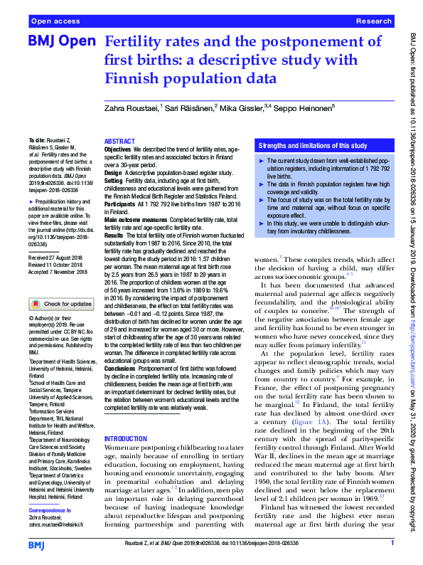 (PDF) Fertility rates and the postponement of first births: a ...
