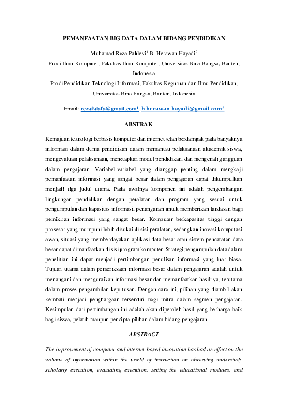 (PDF) PEMANFAATAN BIG DATA DALAM BIDANG PENDIDIKAN