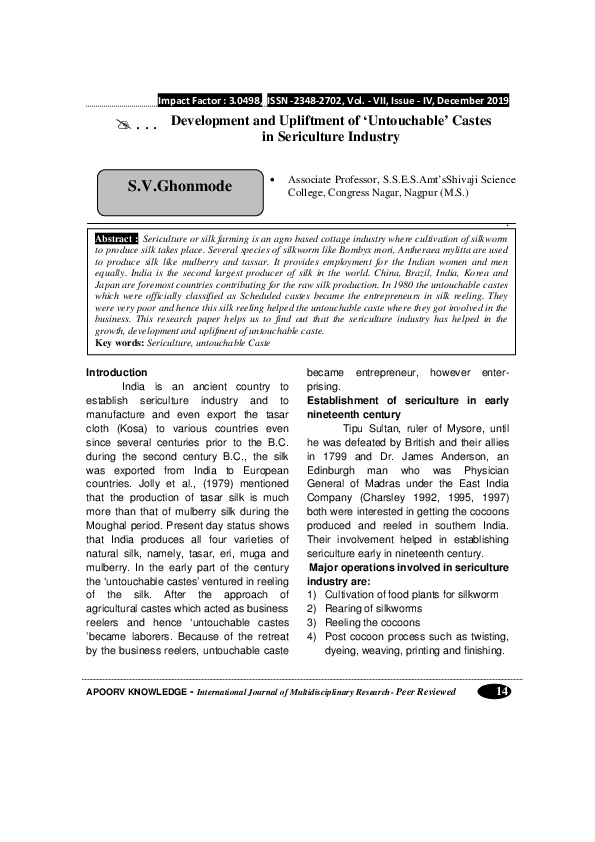 (PDF) Development and Upliftment of 'Untouchable' Castes in Sericulture ...