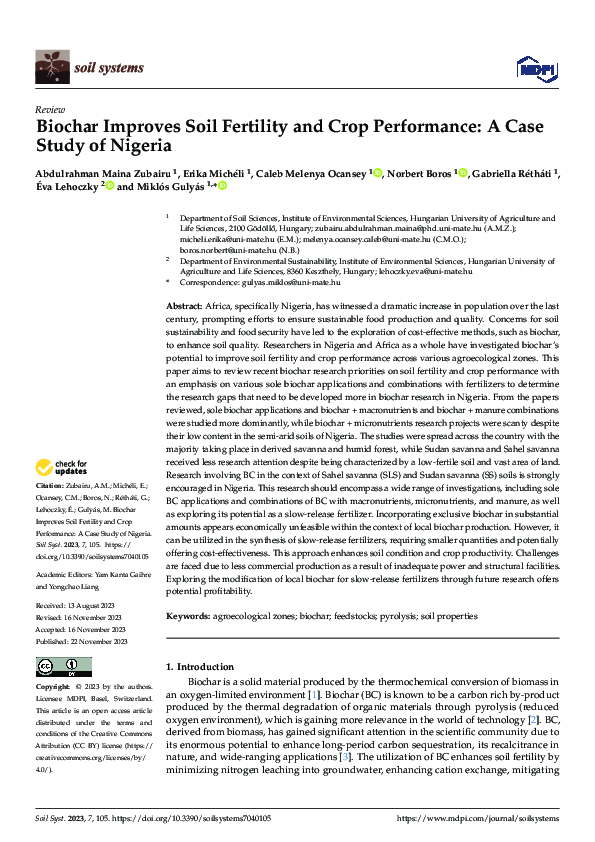 (PDF) Biochar Improves Soil Fertility and Crop Performance: A Case ...