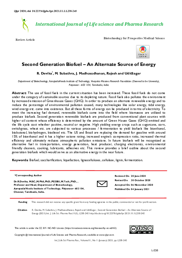 (PDF) Second Generation Biofuel – An Alternate Source of Energy