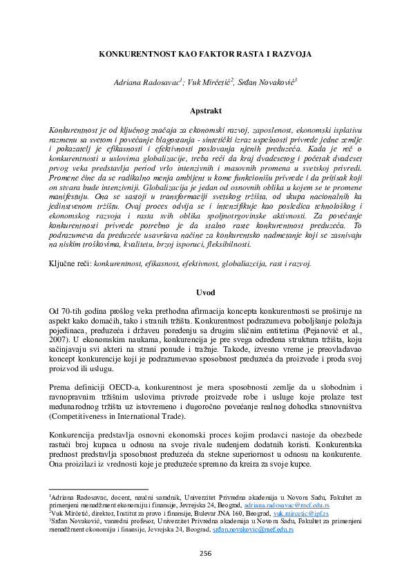 (PDF) Konkurentnost kao faktor rasta i razvoja