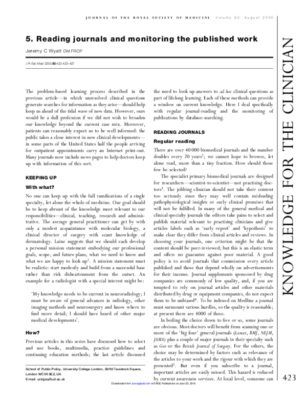 (PDF) 5. Reading journals and monitoring the published work