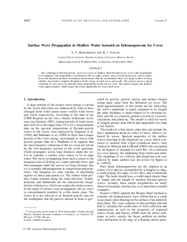 (PDF) Surface Wave Propagation in Shallow Water beneath an ...