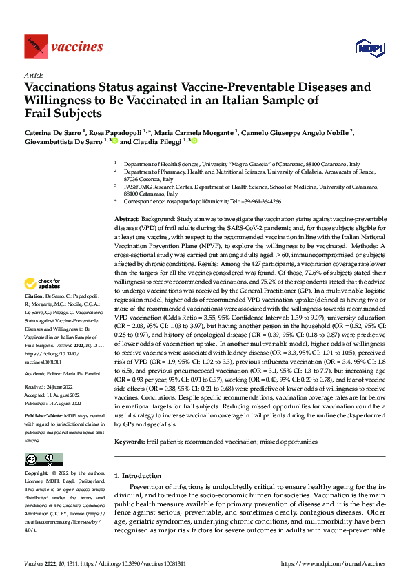 (PDF) Vaccinations Status against Vaccine-Preventable Diseases and ...