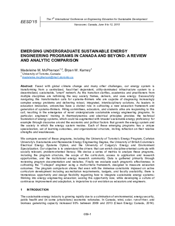 (PDF) Emerging undergraduate sustainable energy engineering programs in ...