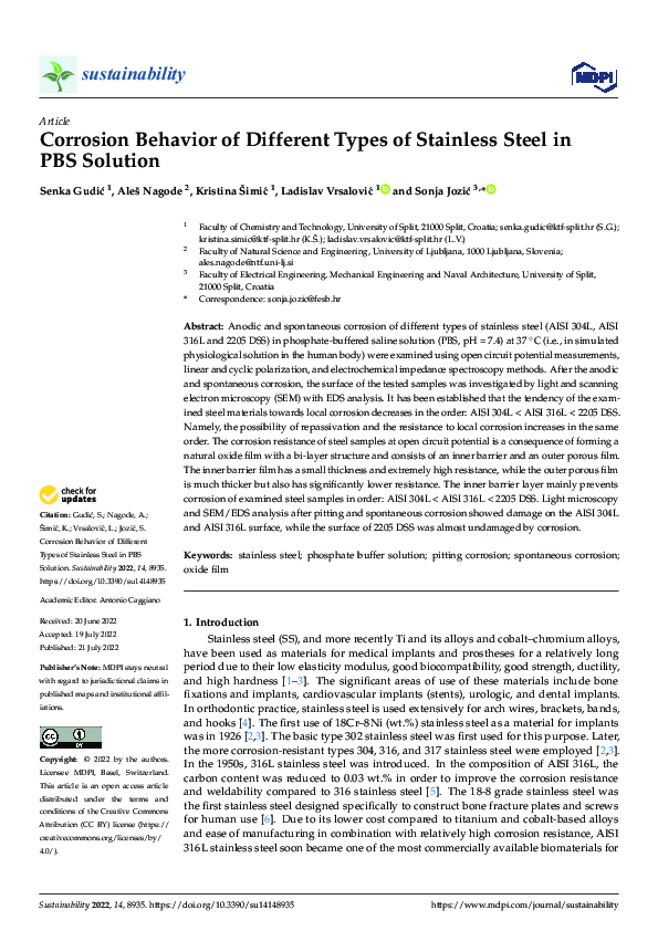 (PDF) Corrosion Behavior of Different Types of Stainless Steel in PBS ...