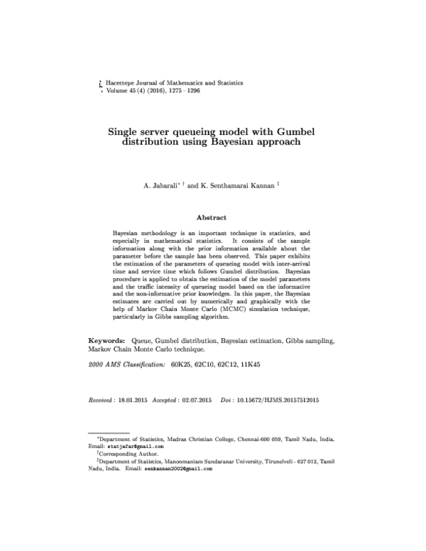 (PDF) Single server queueing model with Gumbel distribution using ...