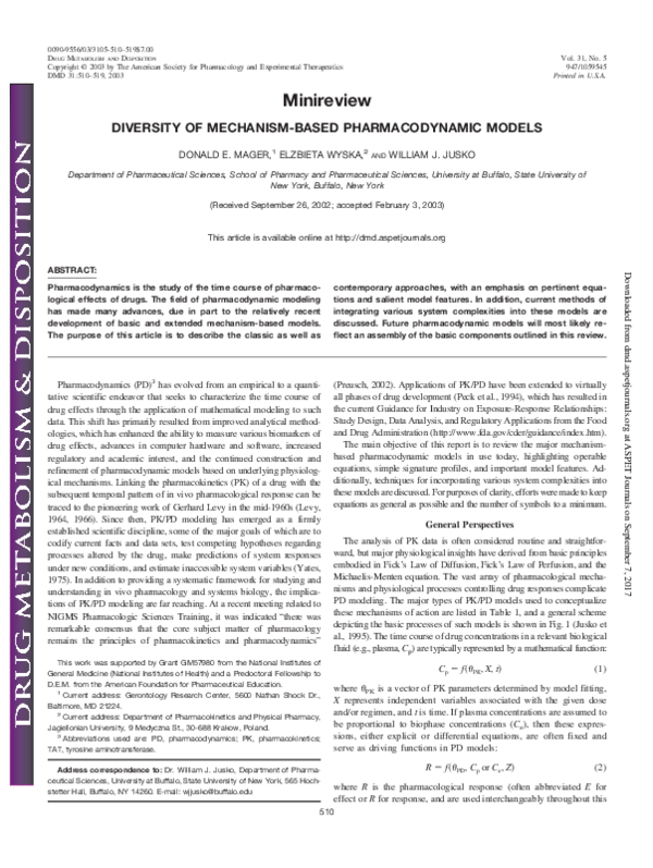 (PDF) Diversity of Mechanism-Based Pharmacodynamic Models